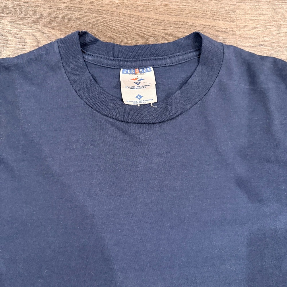 VTG Jerzees Heavyweight Blend T Shirt Blue Cotton Polyester Blend L Made in USA - Picture 1 of 6